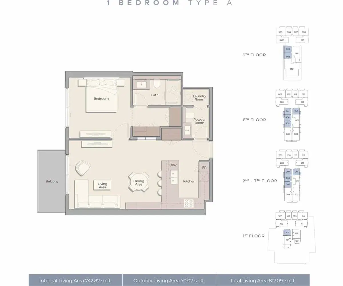 Ellington House 4 at Dubai Hills Estate Dubai 1 Bedroom Apartments Floor Plan