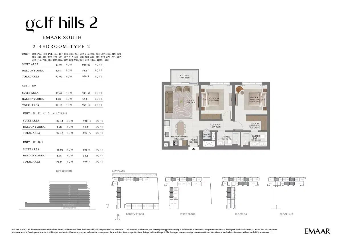 Emaar Golf Hills 2 At Emaar South | Apartments & Townhouses 2 BR Apartment Floor Plan