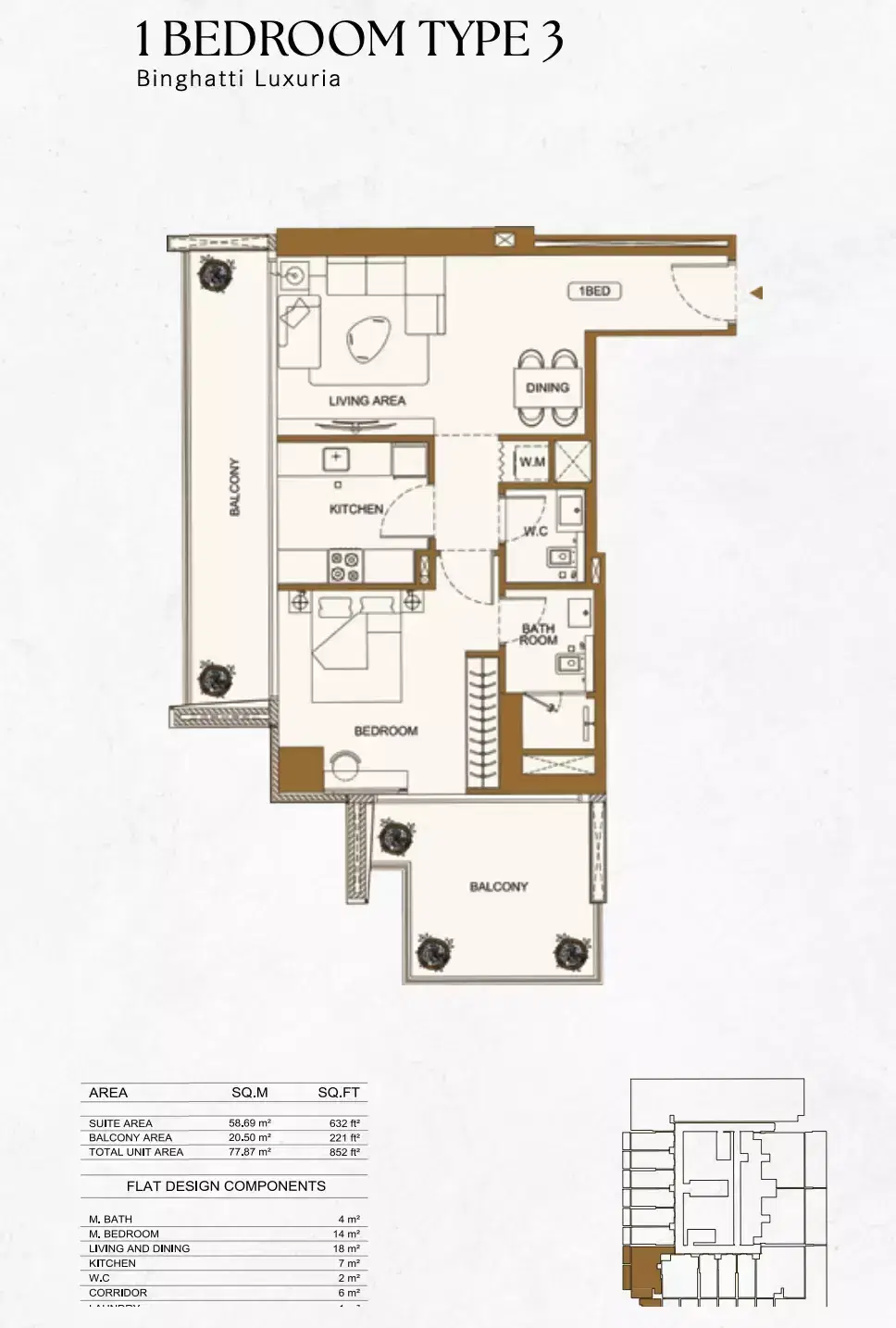 Binghatti Luxuria at JVT | Studio & Apartments 1 BR Apartment Floor Plan