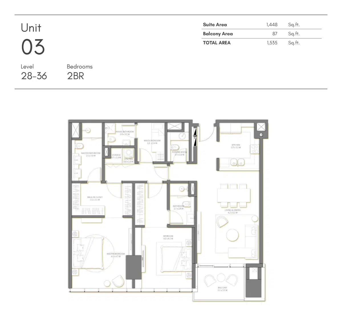 Nakheel Palm Beach Tower 2 at Palm Jumeirah Dubai 2 Bed Room Floor Plan