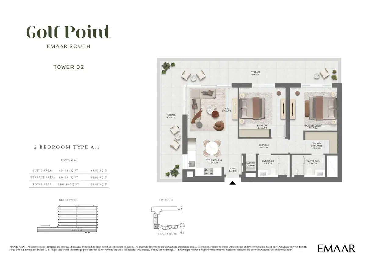 Golf Point at Emaar South 2 Bedroom Apartments Floor Plan