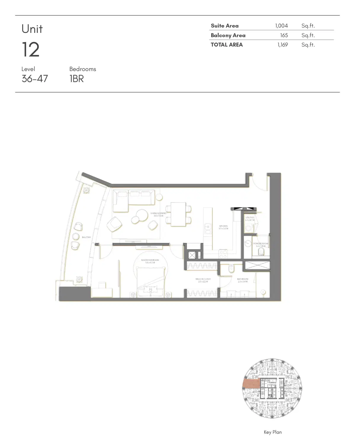 Nakheel Palm Beach Tower 3 1 Bedroom Apartments Floor Plan