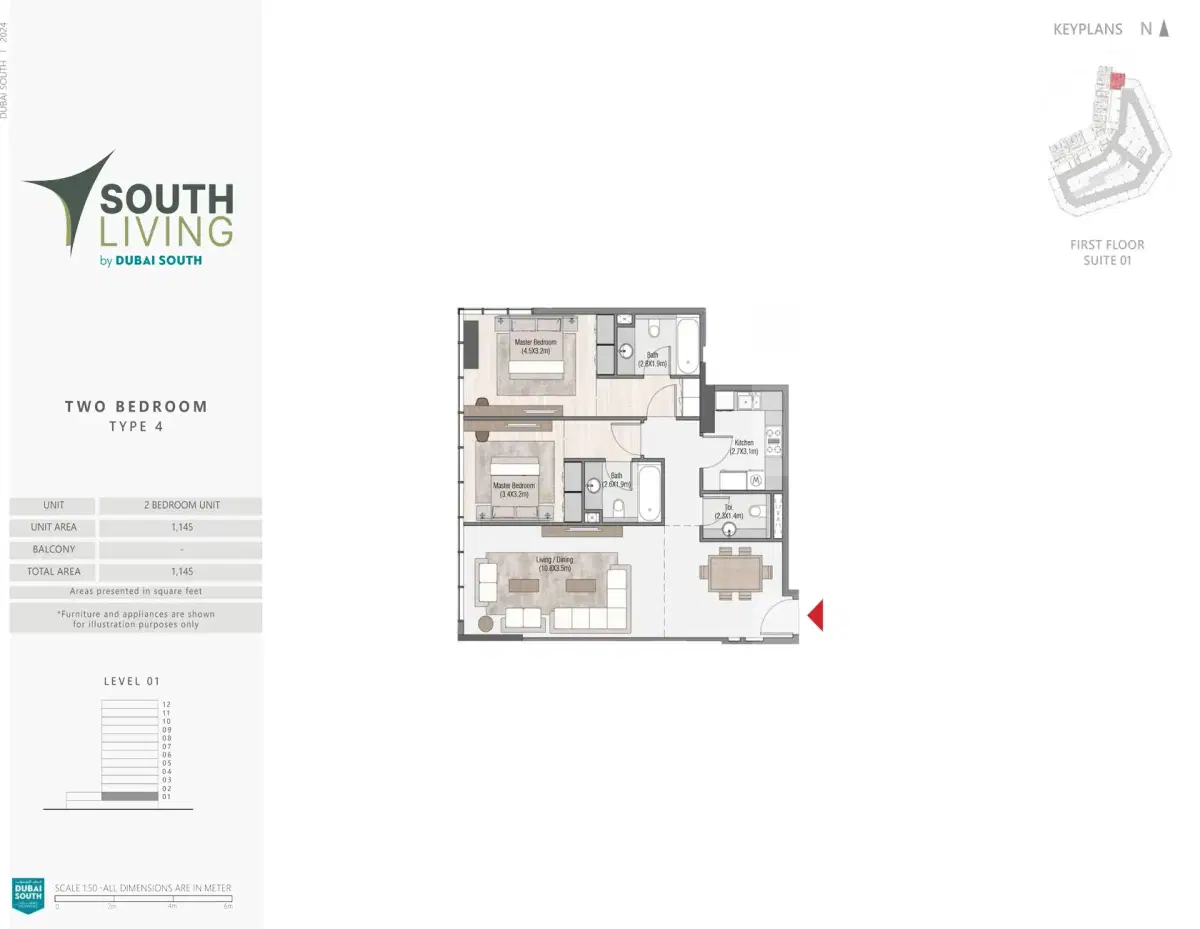 South Living 2 BR Apartments Floor Plan