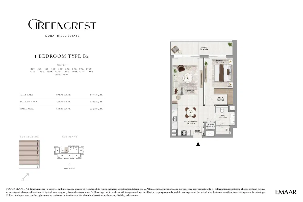 Emaar Greencrest At Dubai Hills Estate 1 BR Apartment Floor Plan