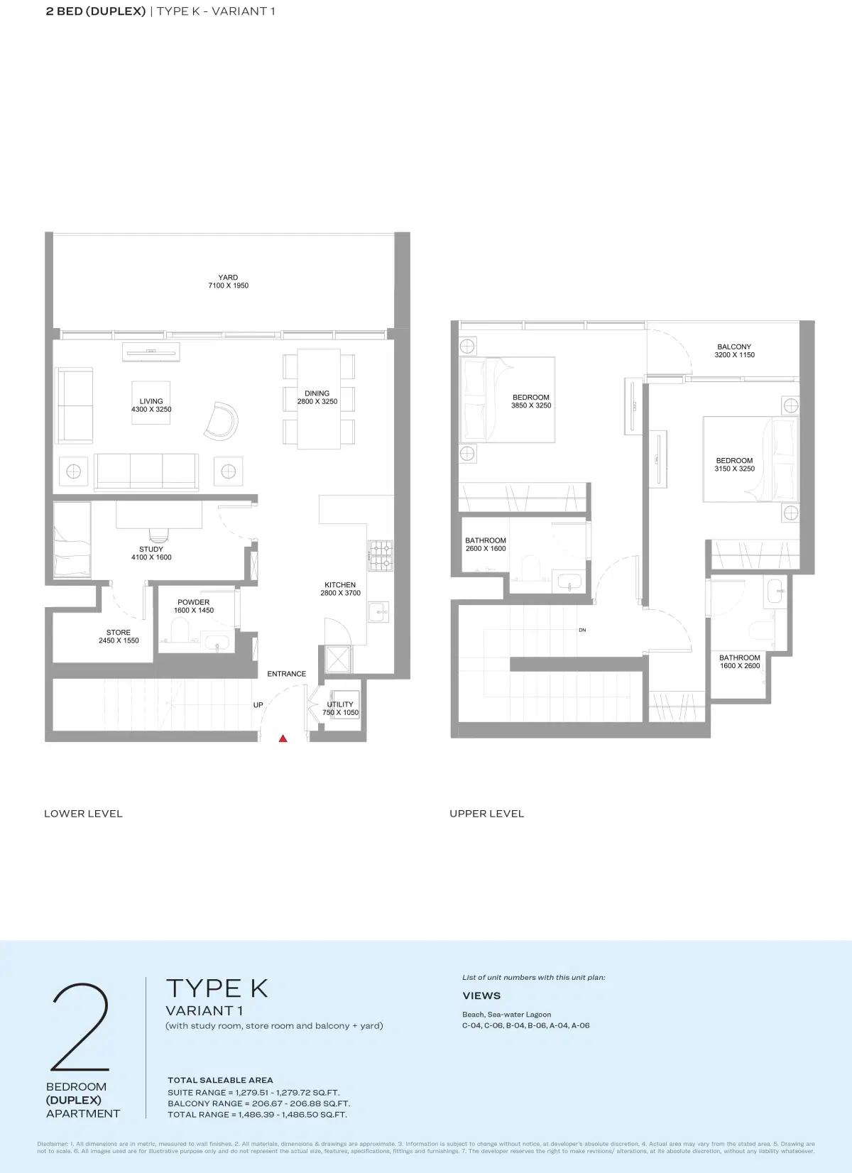 Sobha Coastline Beach Residences At Siniya Island 2 Bedroom Appartment Type-K Floor Plan