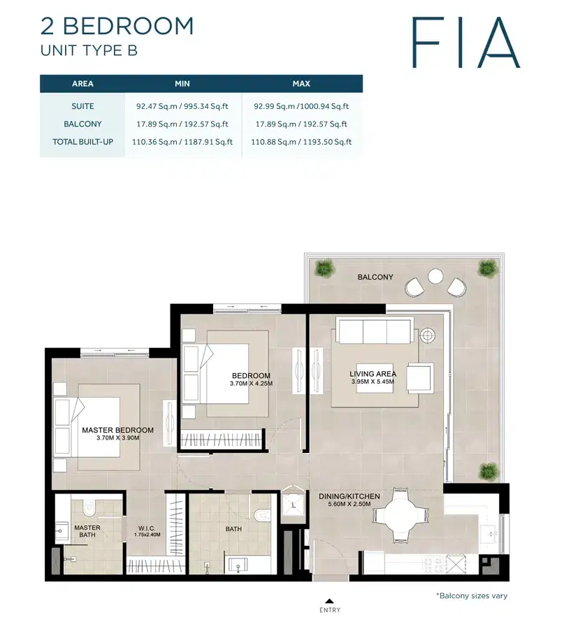 Nshama Fia Apartments at Town Square Dubai 2 BR Apartments Floor Plan
