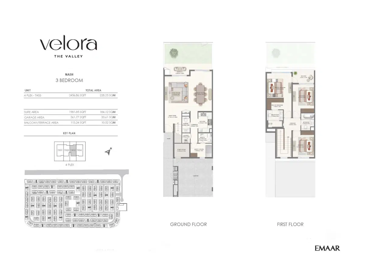 Emaar Velora at The Valley Phase 2 3 Bedroom Townhouses Floor Plan