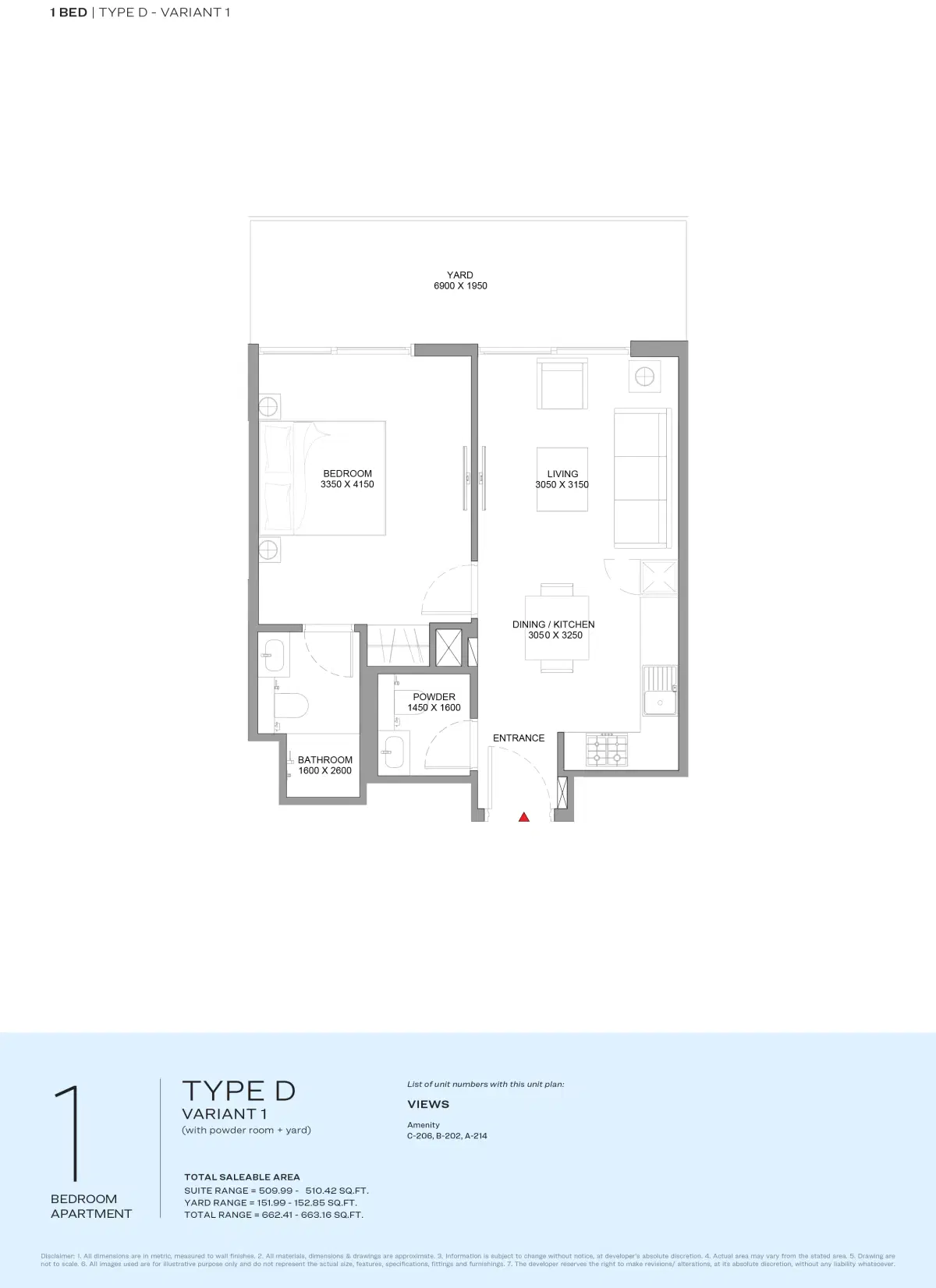 Florine Beach Residences At Sobha Siniya Island 1 Bedroom Appartment Type-1 Floor Plan