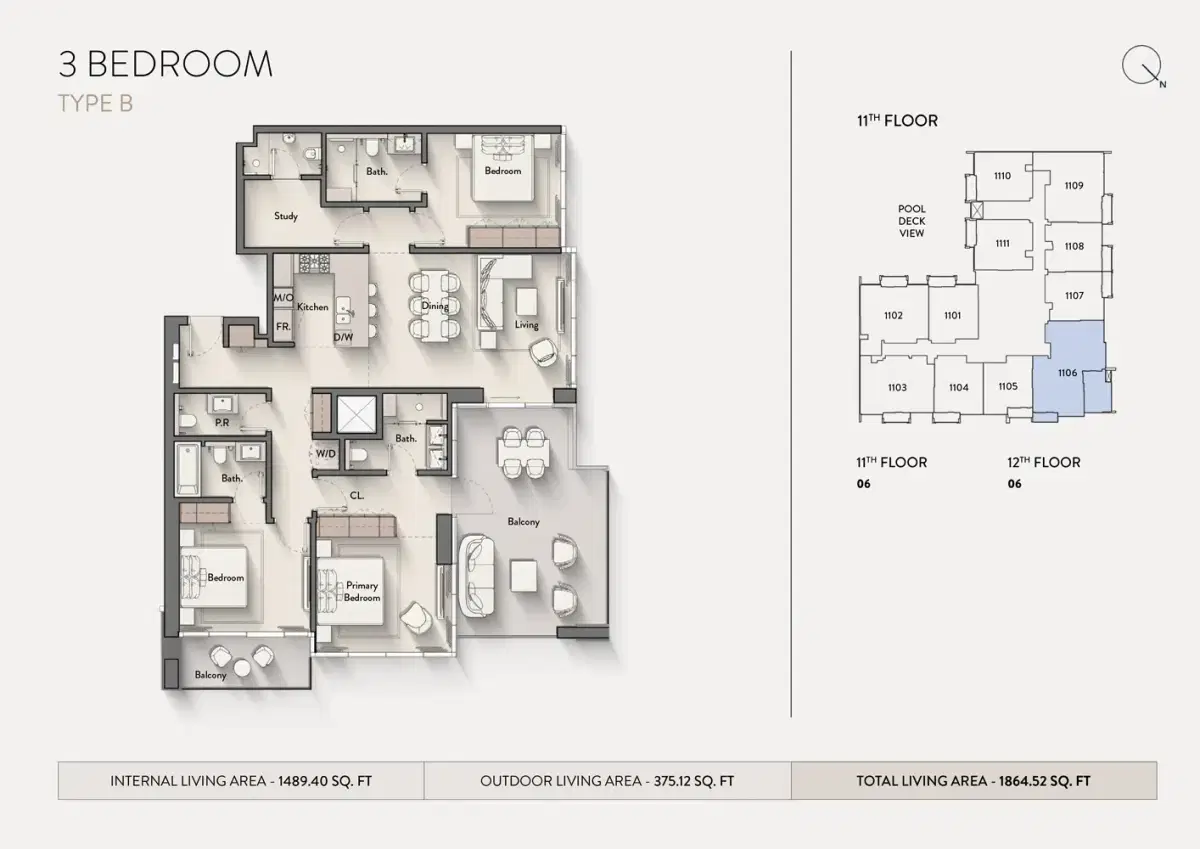 Ellington Hillmont Residences Jvc 3 BR Apartments Floor Plan