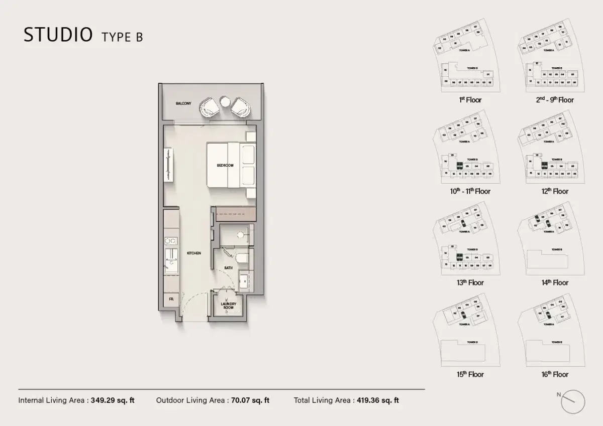 Ellington The Hillgate at Dubai Silicon Oasis Ellington The Hillgate Studio Floor Plan 419 Sq. Ft.