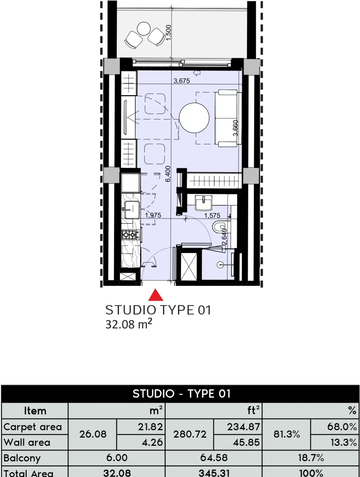 Azizi Arian at Jebel Ali Dubai Studio Floor Plan