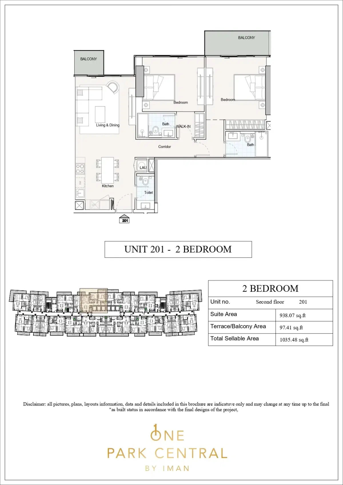Iman One Park Central Jvc 2 BR Apartment Floor Plan
