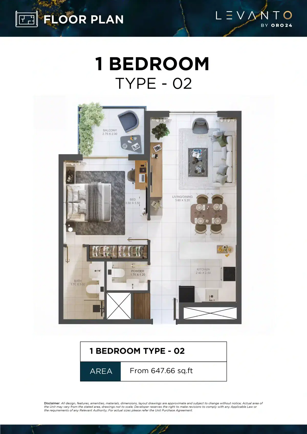 Levanto Oro24 1 BR Apartment Floor Plan