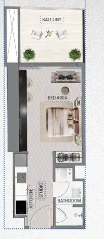 Mercedes-Benz Places Binghatti City at Meydan Studio Floor Plan 385 Sq. Ft.