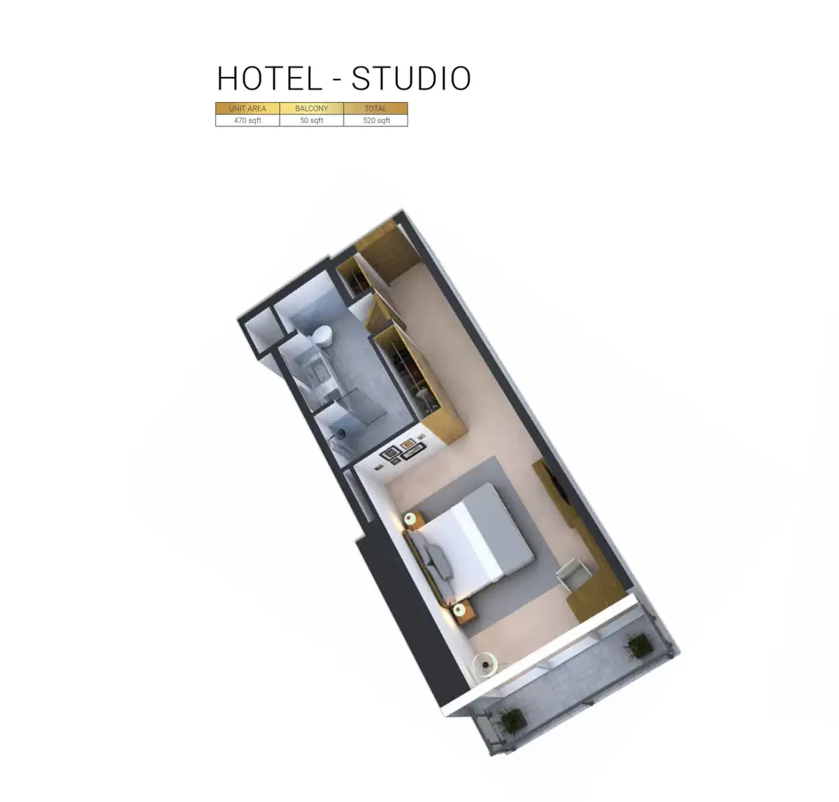 DAMAC Paramount Tower Hotel and Residences Studio Floor Plan