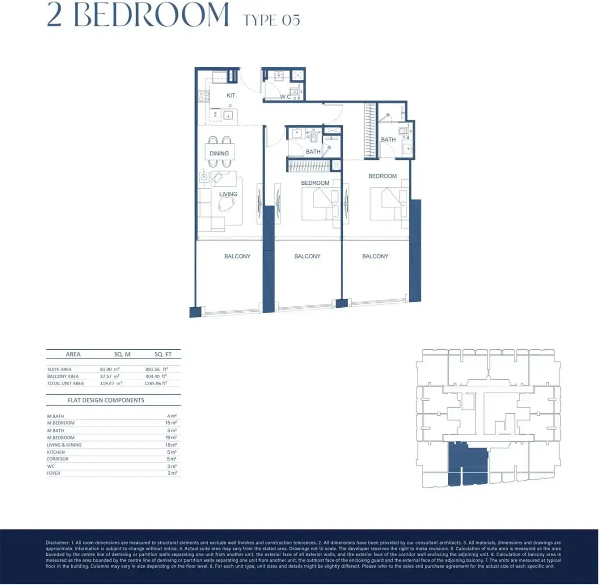 Binghatti Twilight Apartments at Al Jaddaf Dubai 2 BR Floor Plan 1,285 Sq. Ft.