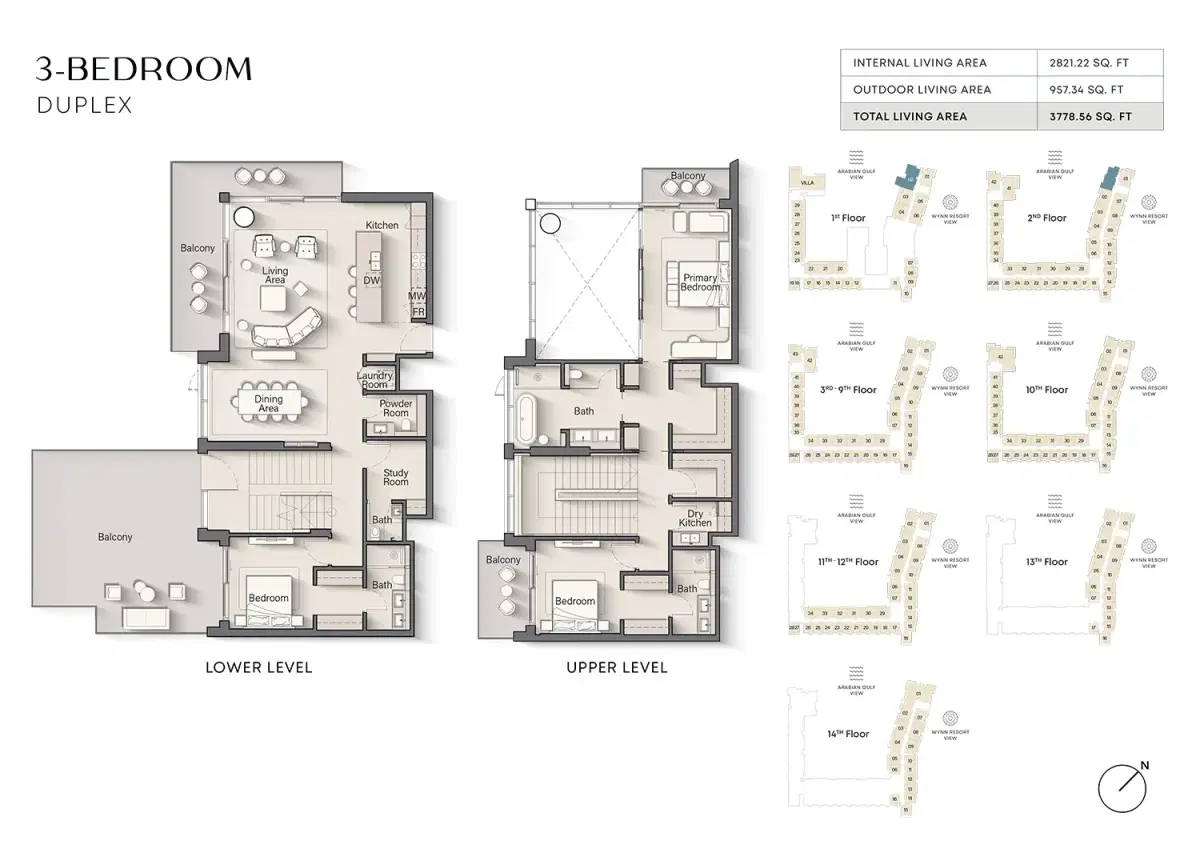 Ellington Playa Del Sol at Al Marjan Island Dubai 3 BR Duplexes Floor Plan