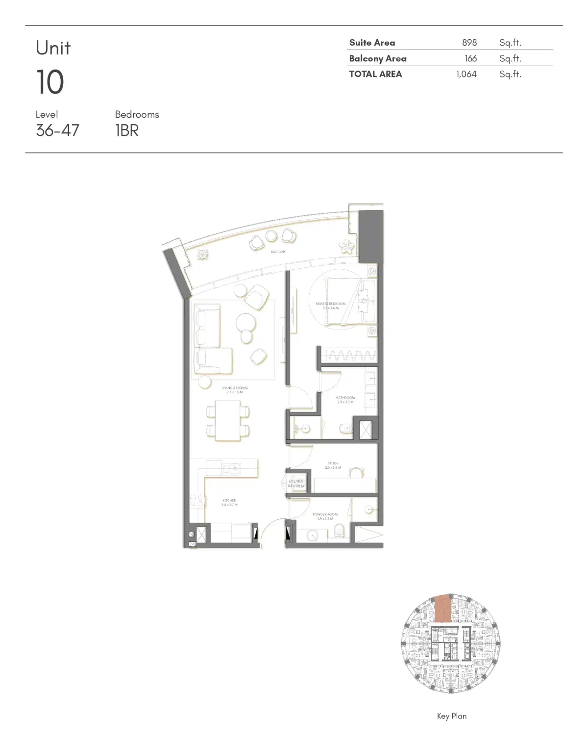 Nakheel Palm Beach Tower 3 1 Bedroom Apartments Floor Plan