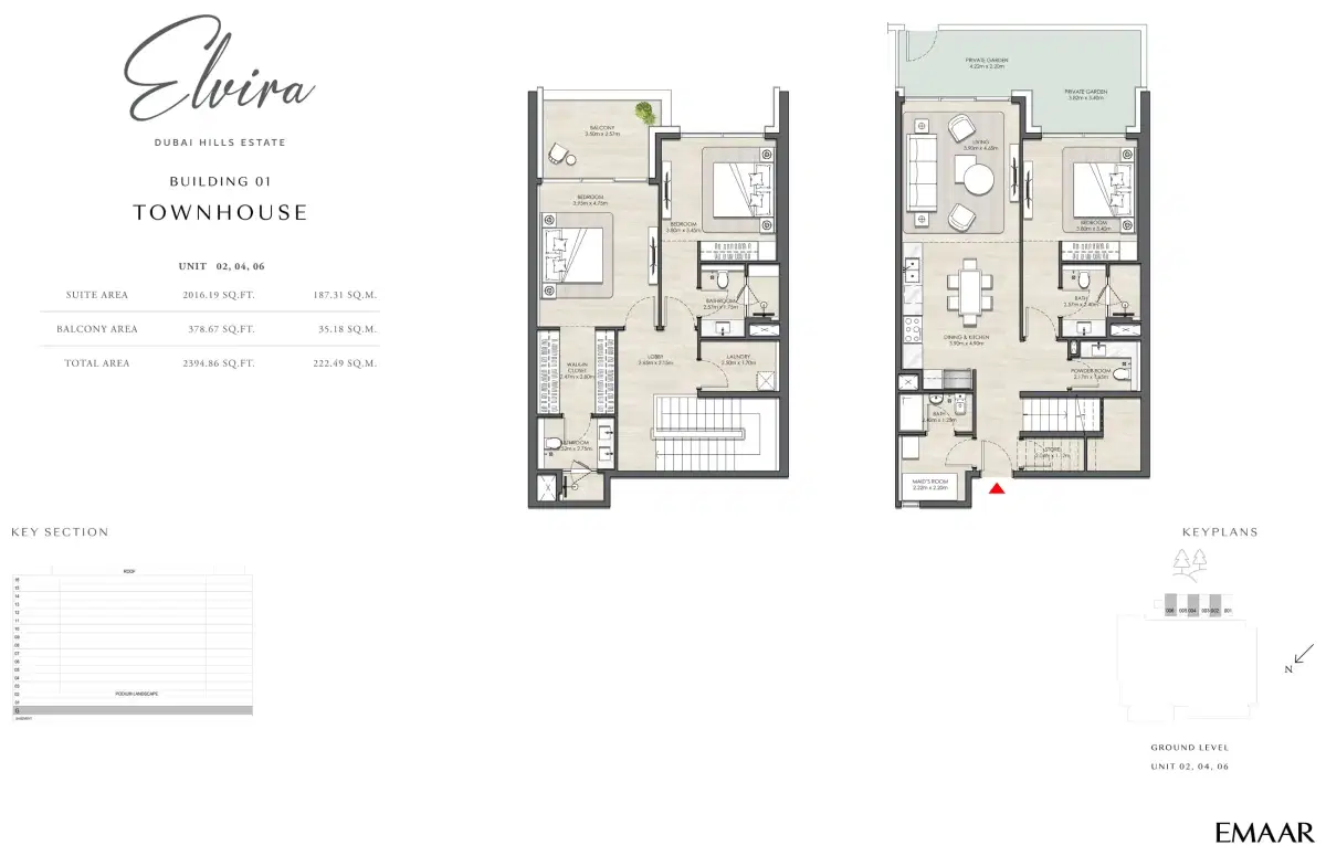 Emaar Elvira 3 Bedroom Townhouses Floor Plan
