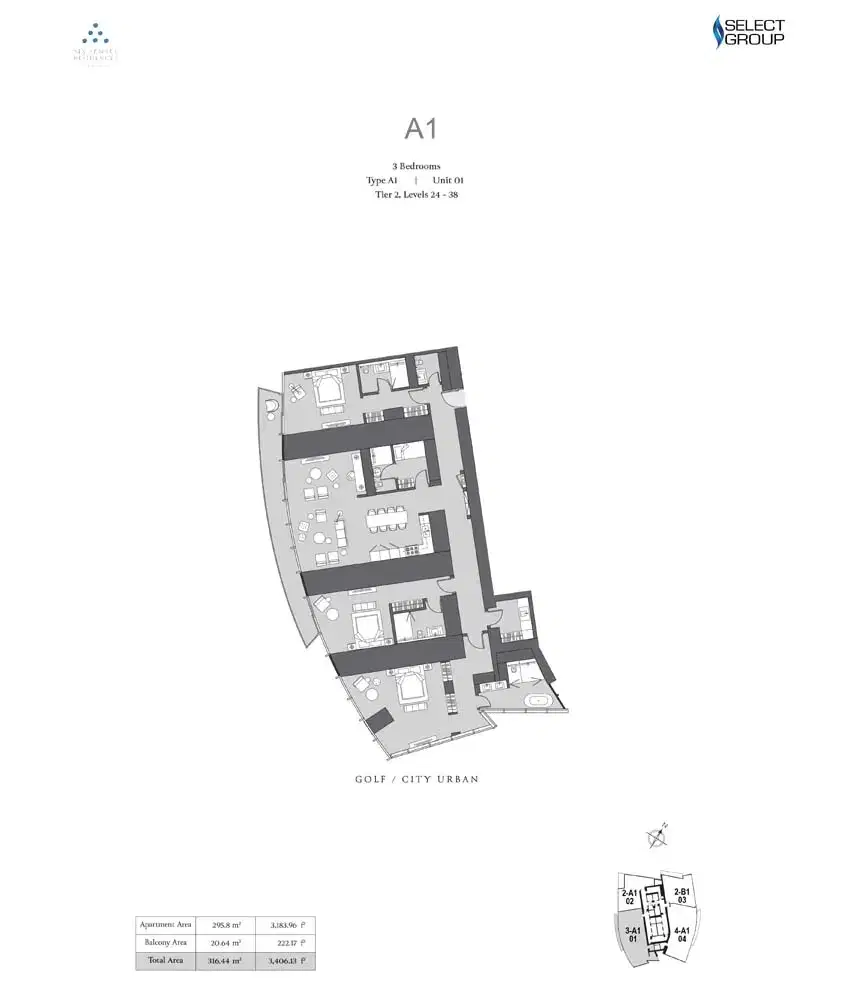 Select Group Six Senses Residence at Dubai Marina 3 BR Floor Plan 3,406 Sq. Ft.