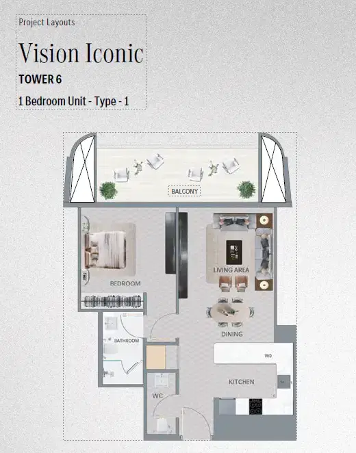 Mercedes-Benz Places Binghatti City at Meydan 1 BR Floor Plan 632.61 Sq. Ft.