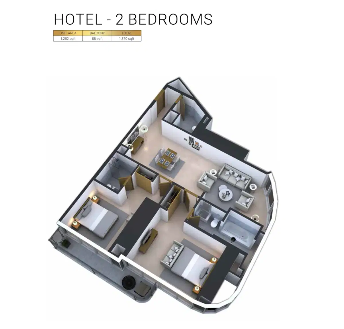 DAMAC Paramount Tower Hotel and Residences 2 BR Apartment Floor Plan