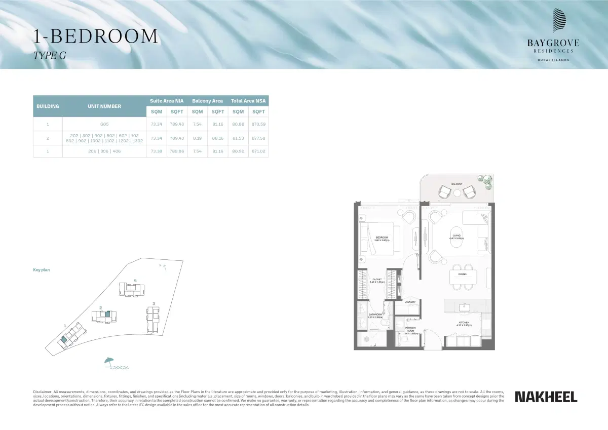 Nakheel Bay Grove Residences at Dubai Islands 1 BR Apartments Floor Plan