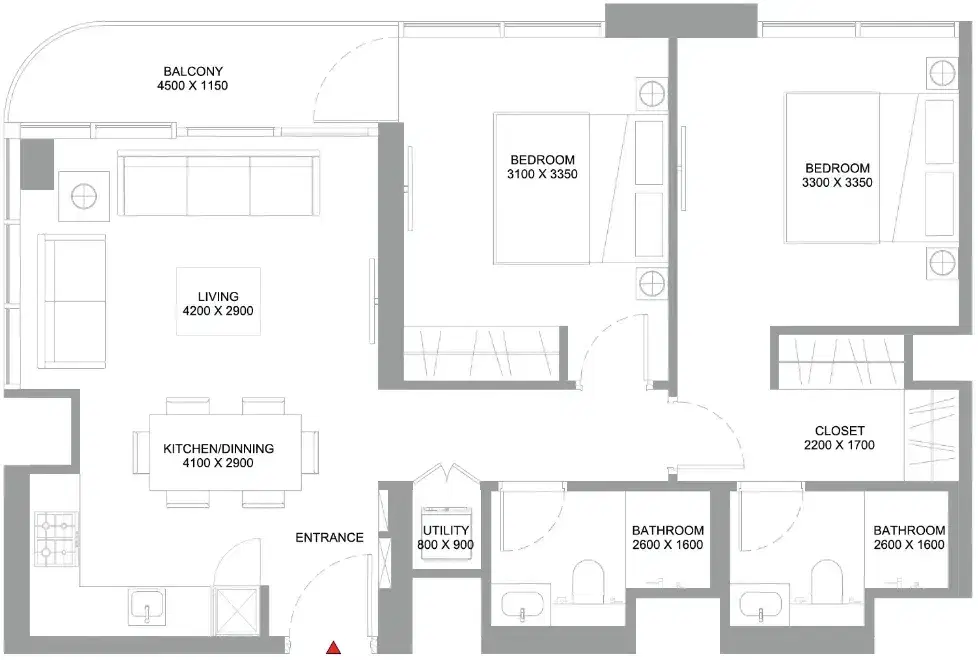 Sobha Starline Beach Residences At Siniya Island 2 Bedroom Apartments Floor Plan