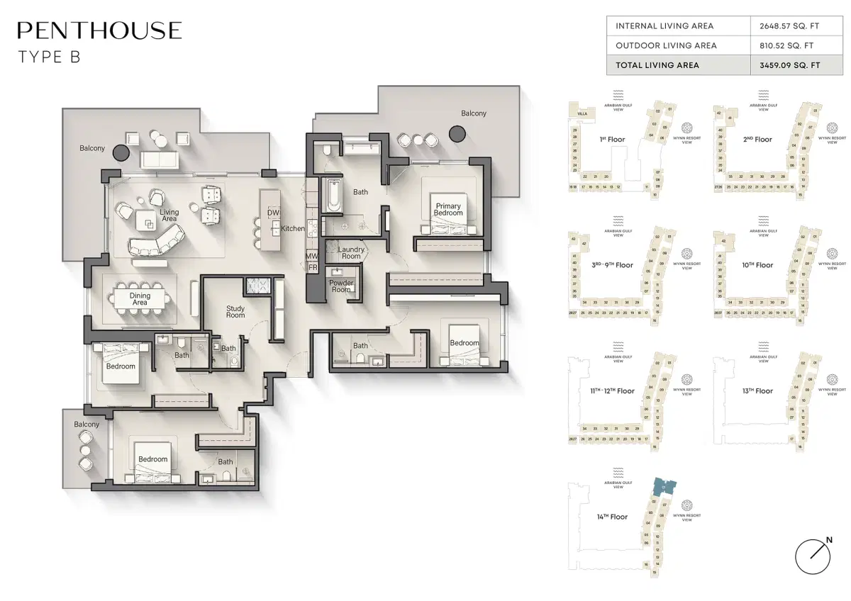 Ellington Playa Del Sol at Al Marjan Island Dubai 4 BR Penthouses Floor Plan