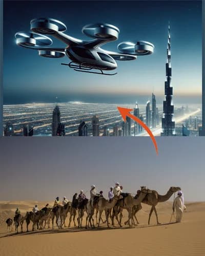 Dubai Public Transport Evolution- Flying Taxis & Camel Rides